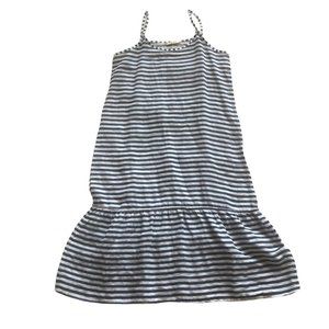 Francesca Bettini Navy Blue White Striped Linen Midi Dress Size L Made in‎ Italy